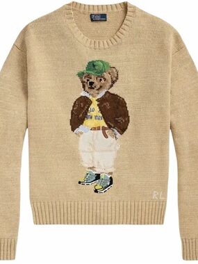 Polo by Ralph Lauren Tan Bear Intarsia Sweater with Green Accent